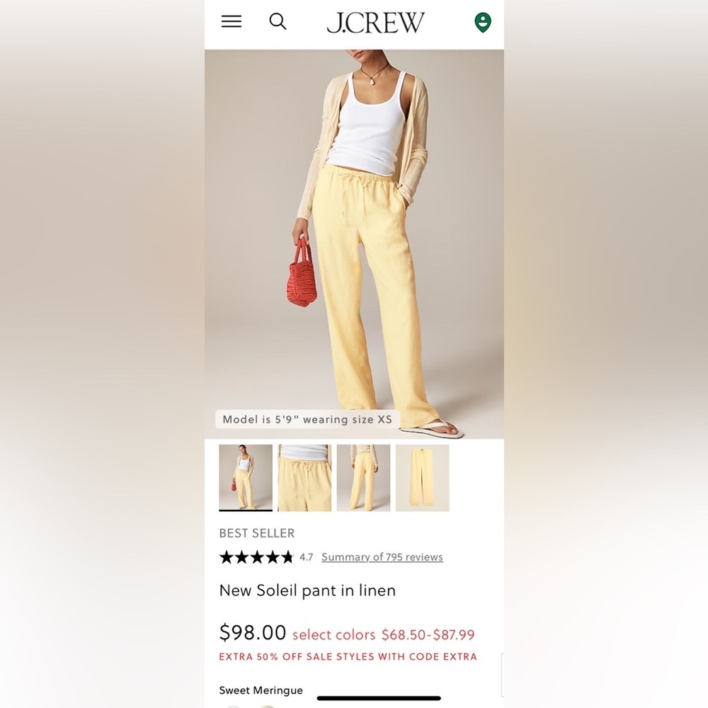 J. Crew Linen Straight Leg Pants in butter  Yellow
SOLD OUT ONLINE!!! HOT!!!!!